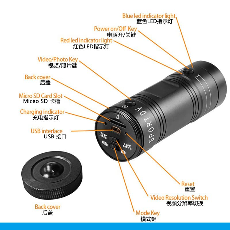 F9 HD 1080P Waterproof Helmet Camera Outdoor Sports Flashlight Bicycle Recorder Outdoor Camera