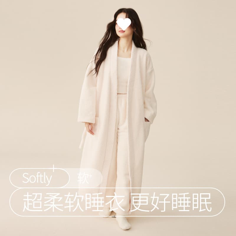 Spot autumn and winter women's pajamas half velvet new lengthened thick nightgown coral velvet suit spring and autumn morning bathrobe