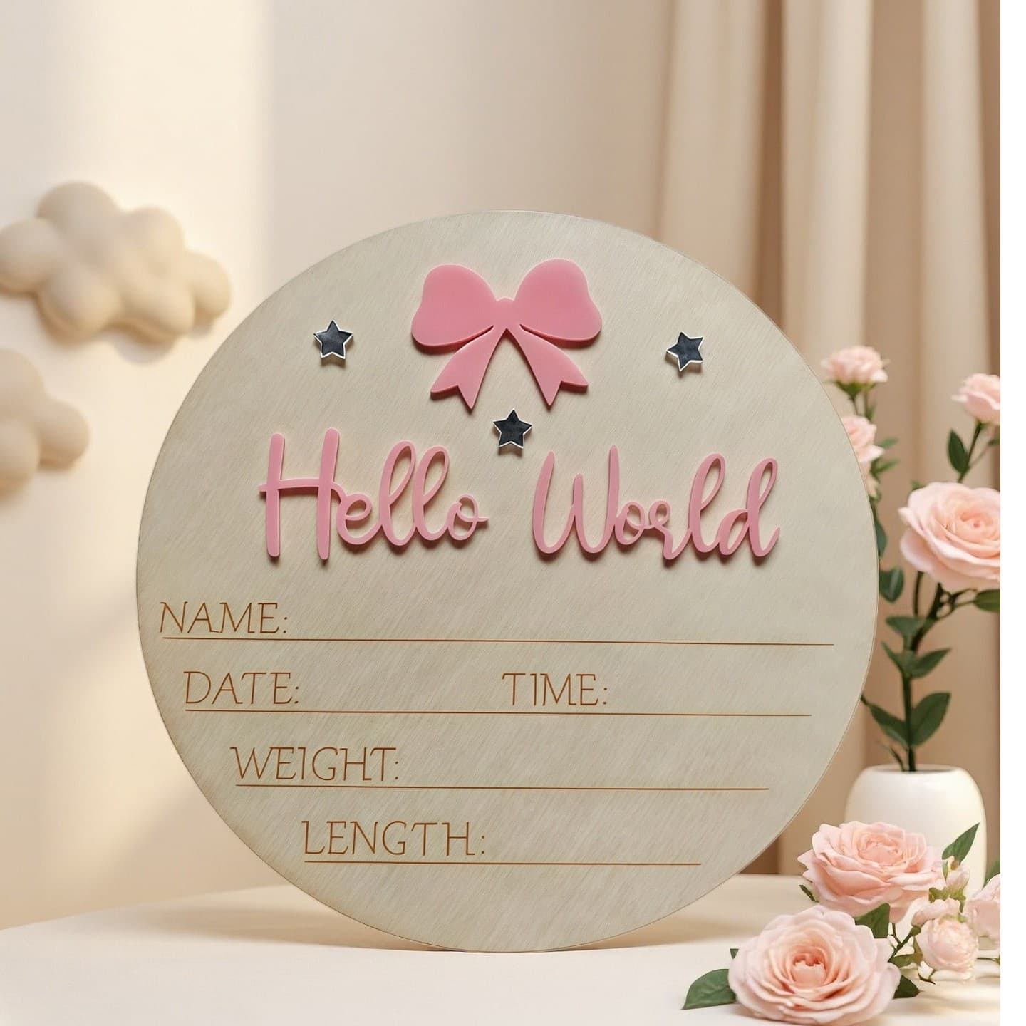 Cross-border hot selling hello world wooden baby birth commemorative plaque baby photo props