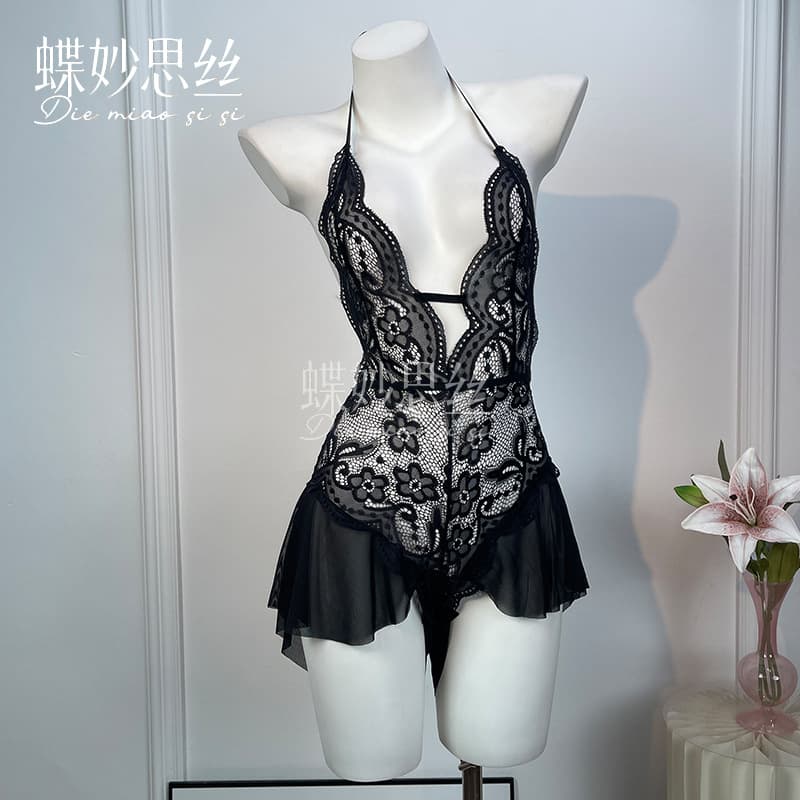Die Miao Si Sexy Lingerie Sheer Lace Bodysuit Passion Crotchless Easy-Off Costume A028