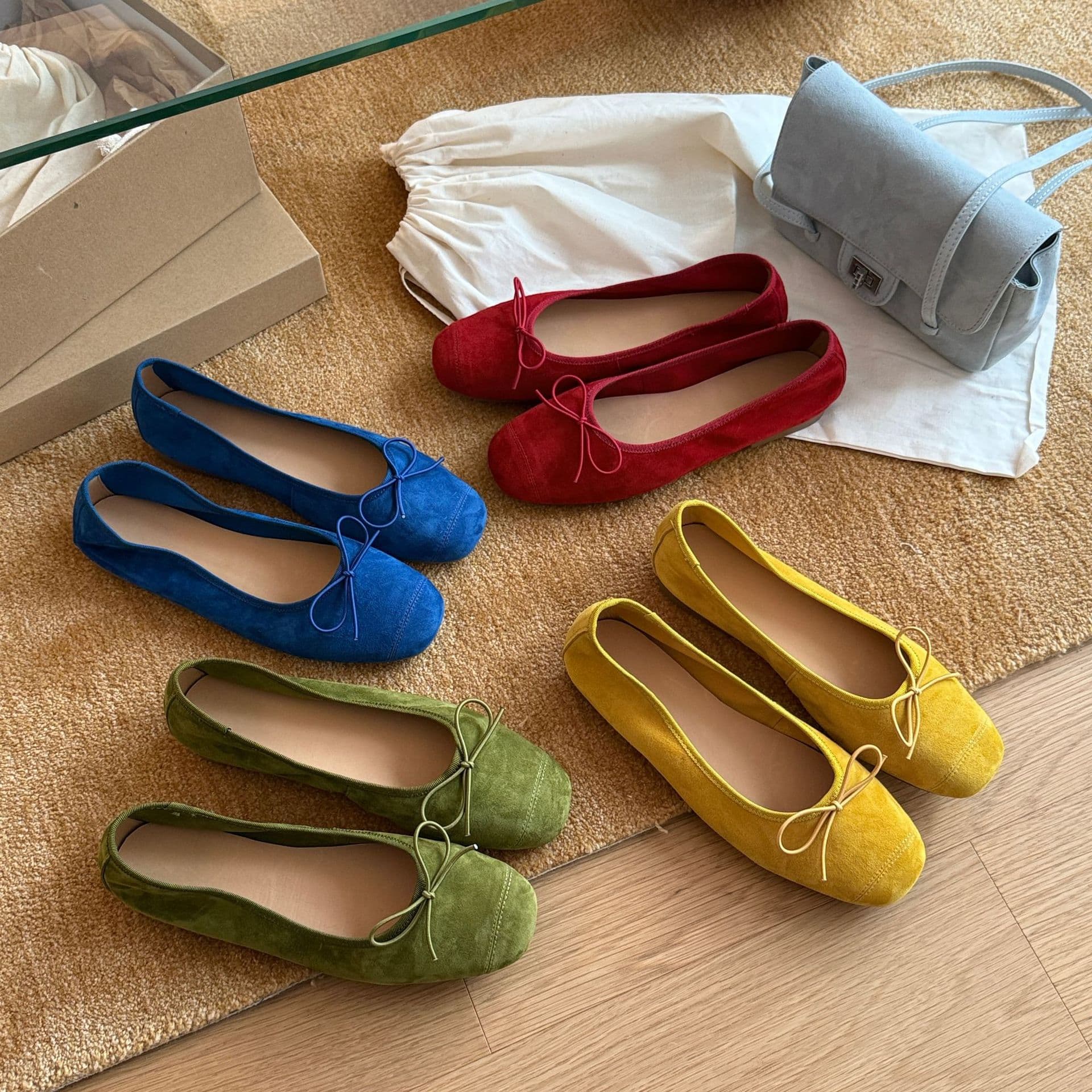 MARCO&JOYCE fashion Korean retro all-match bow ballet shoes women's suede flat bottom shallow mouth