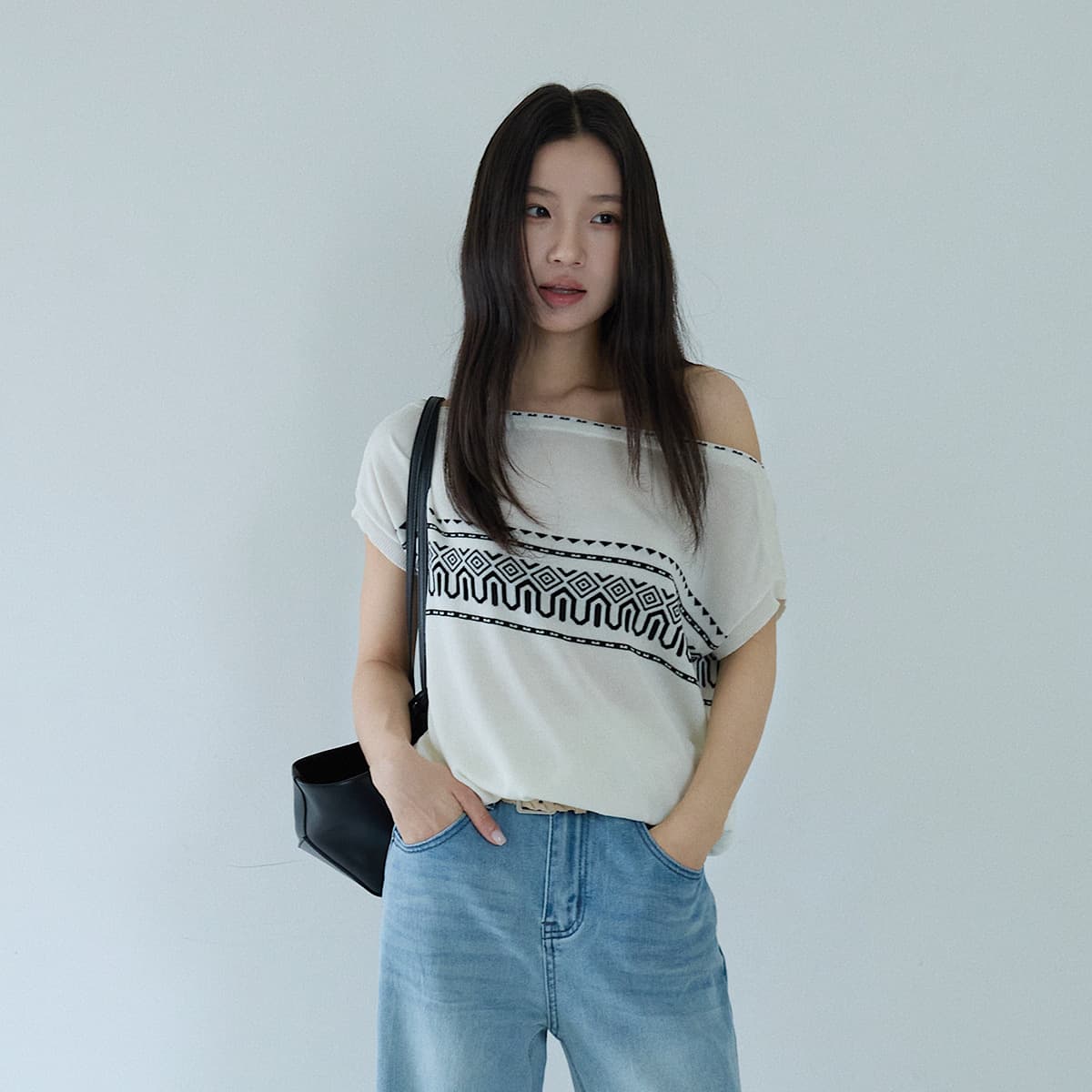 Xiaomi Inno personalized design jacquard pattern one shoulder sleeveless top summer new style off-shoulder sweater for women 11204
