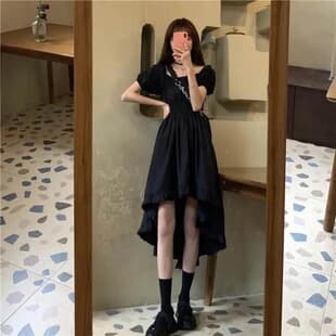 Unique A-Line Dress Front Short Back Long Black Dress for Women, French Vintage Slim Elegant Little Black Dress