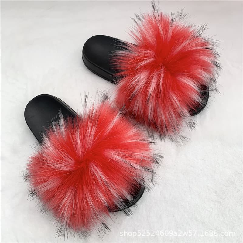 New Women's and Men's Slippers, Imitation Raccoon Fur and Fox Fur Faux Fur Slippers, Adhesive PVC, European and American Home