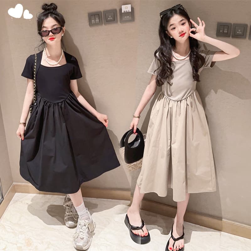Girls' Lamei Dress Summer Fashionable 2026 New Style Middle School Girl Black Vintage Dress Trendy