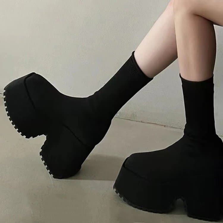 Elastic Knitted High Heel Boots Women's Two-Way Wear Cotton Wool Boots Large Size 42 Over-Knee Rubber Outsole Winter Boots