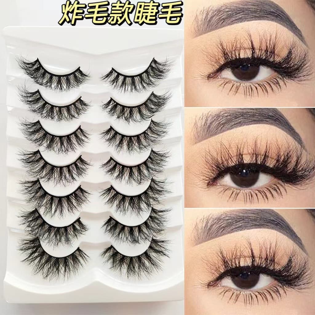 Western Cross-Border Thick Curled False Lashes Wholesale Fiber 7 Pairs Messy Natural Bulk Fluffy Lashes