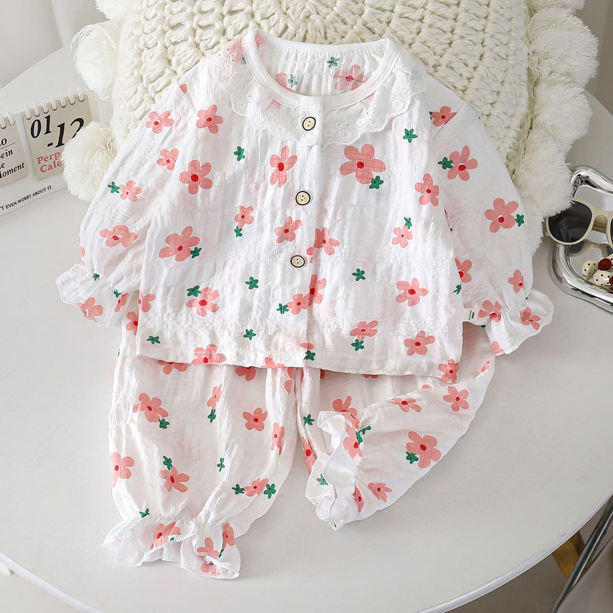 2026 Spring/Summer New Girls' Homewear Set for Older Kids, Cloud Cotton, Sweet Lace Trim, Baby & Toddler