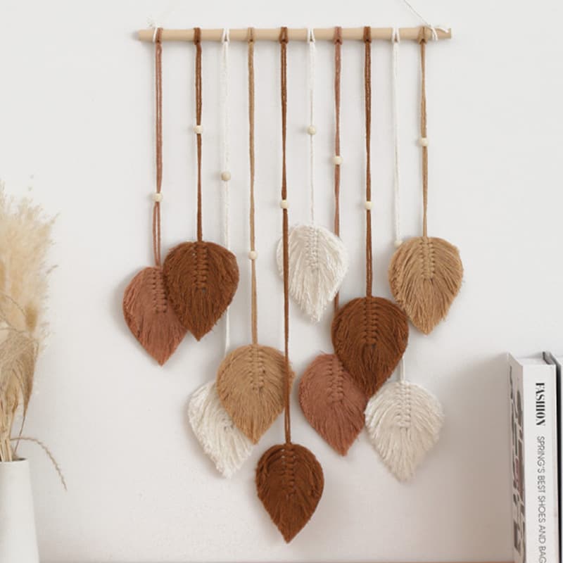 Handwoven Leaf Tapestry Boho Home Bedroom Wall Decoration Wind Chime Dreamcatcher Rattan