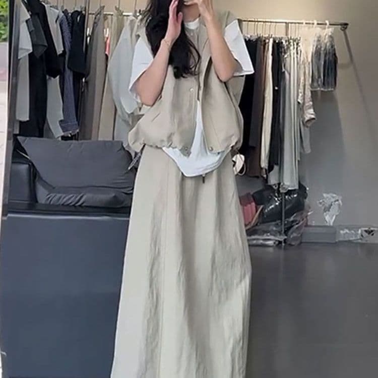 Plus Size 300lbs Fashion Casual Tracksuit Set for Women, T-Shirt Vest High-Waist Skirt Three-Piece Set