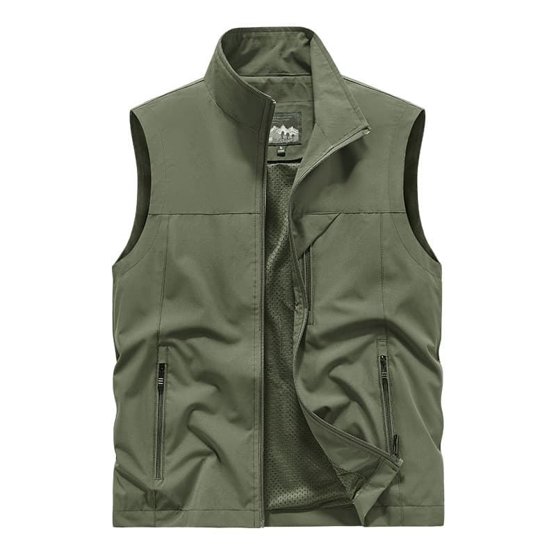 Spring Summer Polyester Cross-Border Vest Casual Men's Stand Collar Multi-Pocket Workwear Top Outdoor Photography Fishing Vest Jacket
