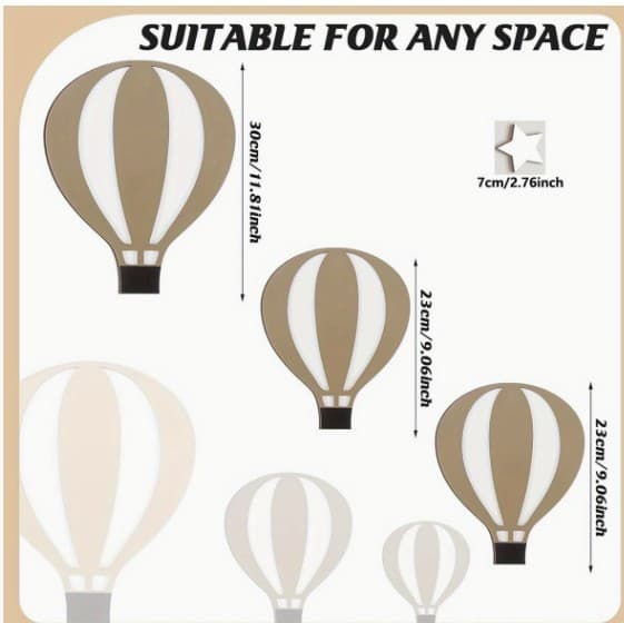 Cross-border Wooden Hot Air Balloon Star Hanging Decoration for Living Room, Kids Baby Room Wall Decor