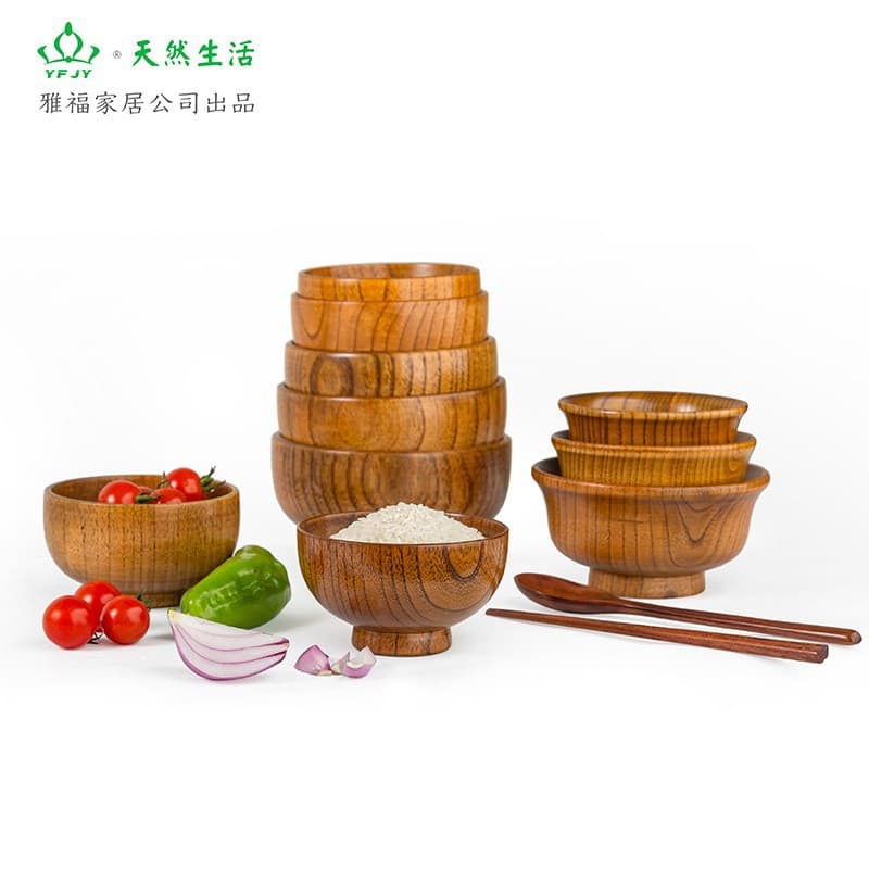 YFJY Daily Kitchen One-Person Tableware, Jujube Wood Bowl Set, Wooden Bowl Kitchen Drinking Vessel Japanese Style Wooden Bowl