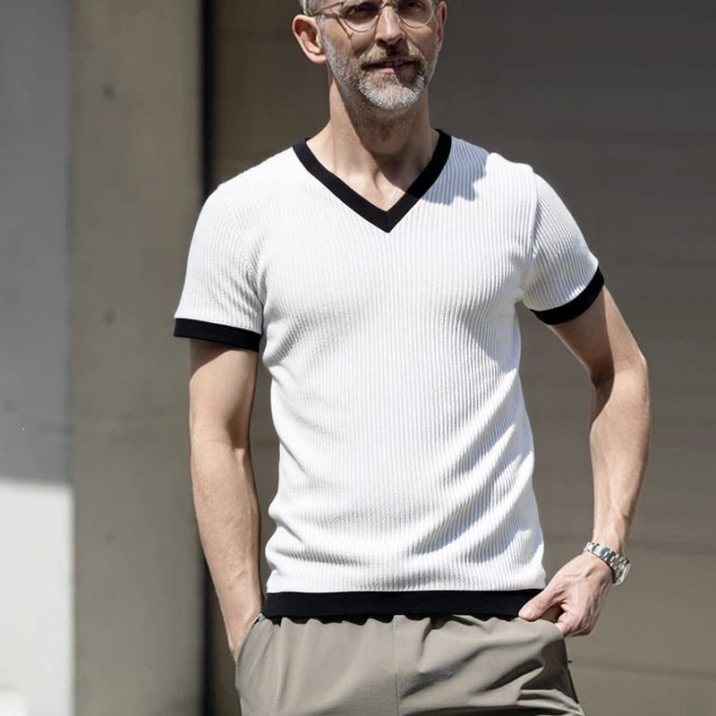 LSLSLS 2026 Summer Cross-border Amazon 3D Fashion Versatile Breathable Short Sleeve Knit Sweater Men's New