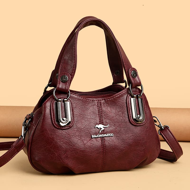 Handbag Women 2024 New Style Three-Layer Leather Lady Bag for Middle-Aged and Elderly Women Mother-in-Law Shoulder Crossbody Bag