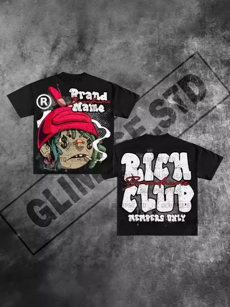 American Rich Club Graphic T-Shirt Harajuku Gothic Oversized T-Shirt Women and Men Y2K Short Sleeve