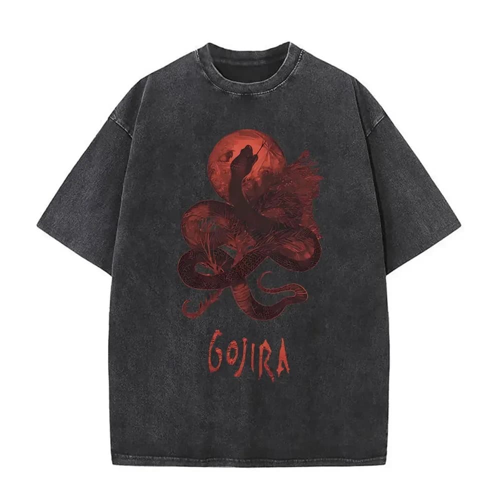 Men's and Women's Rock Washed T-Shirt, Casual 2D Print T-Shirt, Washed Vintage Metal Band T-Shirt