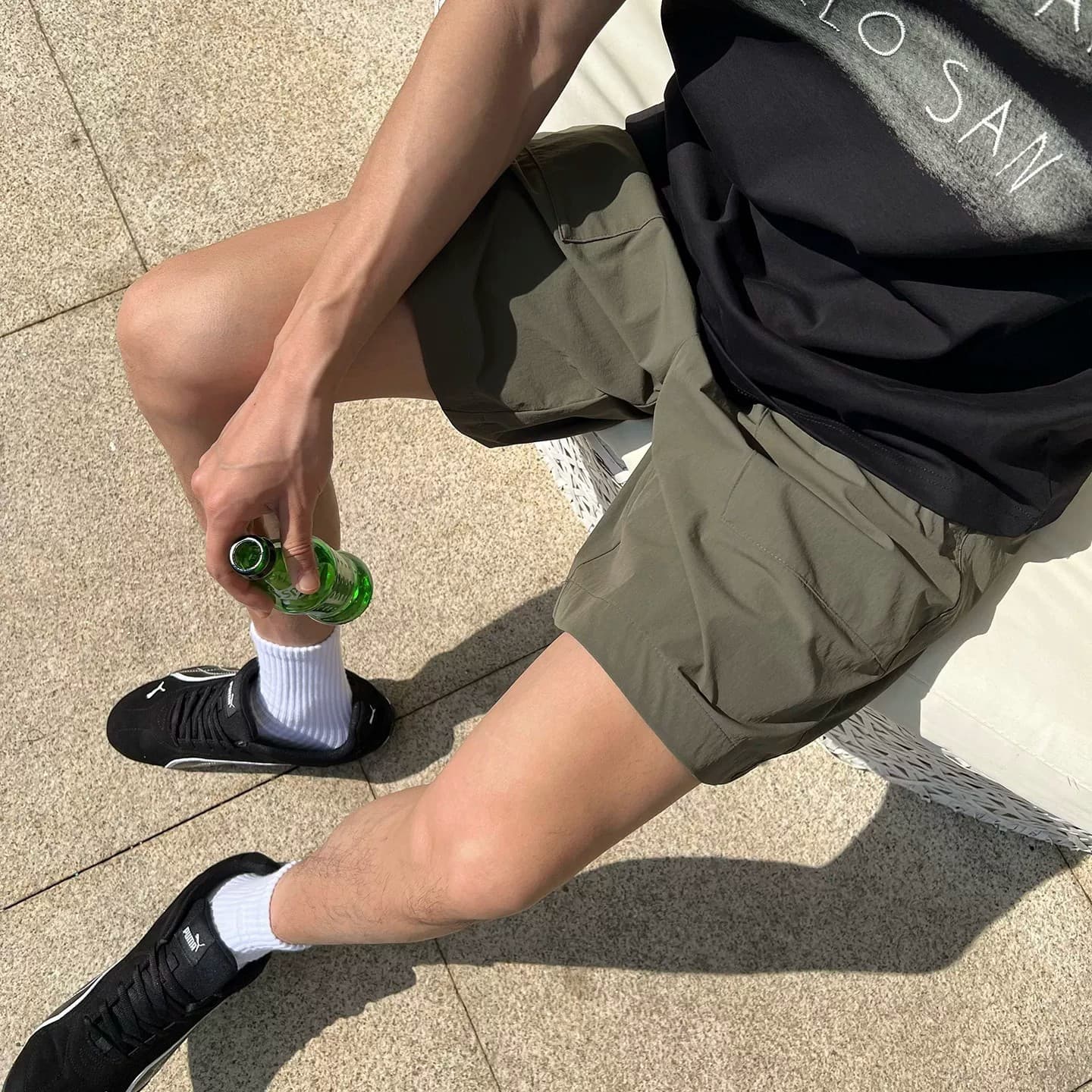 Military green thin quick-drying sports shorts men's summer Japanese retro wear ice silk trousers overalls mid-pants