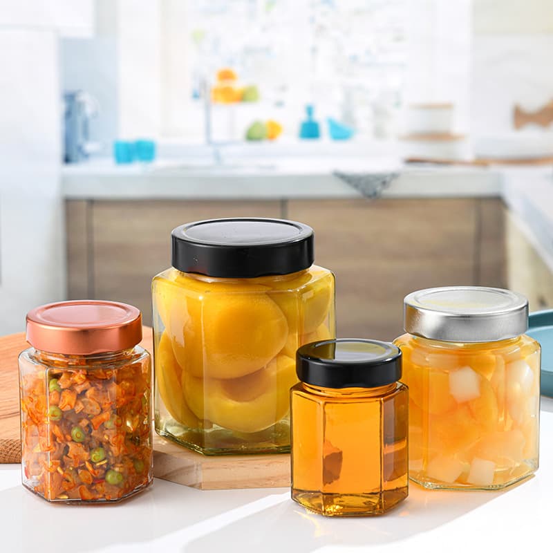 Food-Grade Sealed Hexagonal Glass Jar for Chili Sauce and Storage, Wholesale