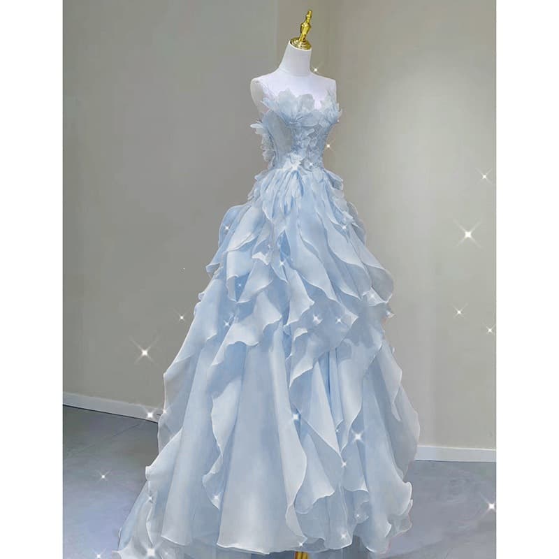 Blue Evening Dress 2026 Summer New Style Fairy-Like Strapless Trendy Banquet Host Graduation Adult Ceremony Dress