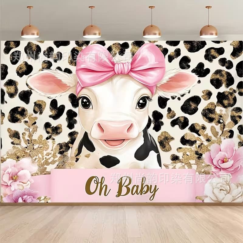 Amazon Cute Baby Cow Infant Cartoon Theme Printed Backdrop Fabric Photography Wall Atmosphere Party Decoration