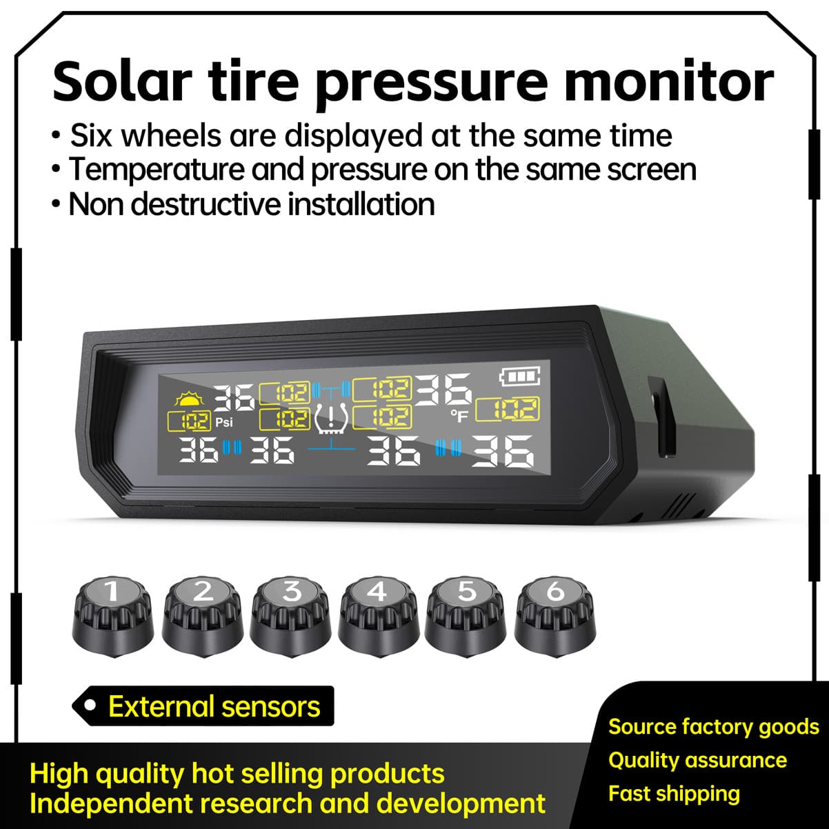 T17-6 wheel solar tire pressure monitoring upgraded atmospheric pressure 9.9Bar144psi RV six tire pressure