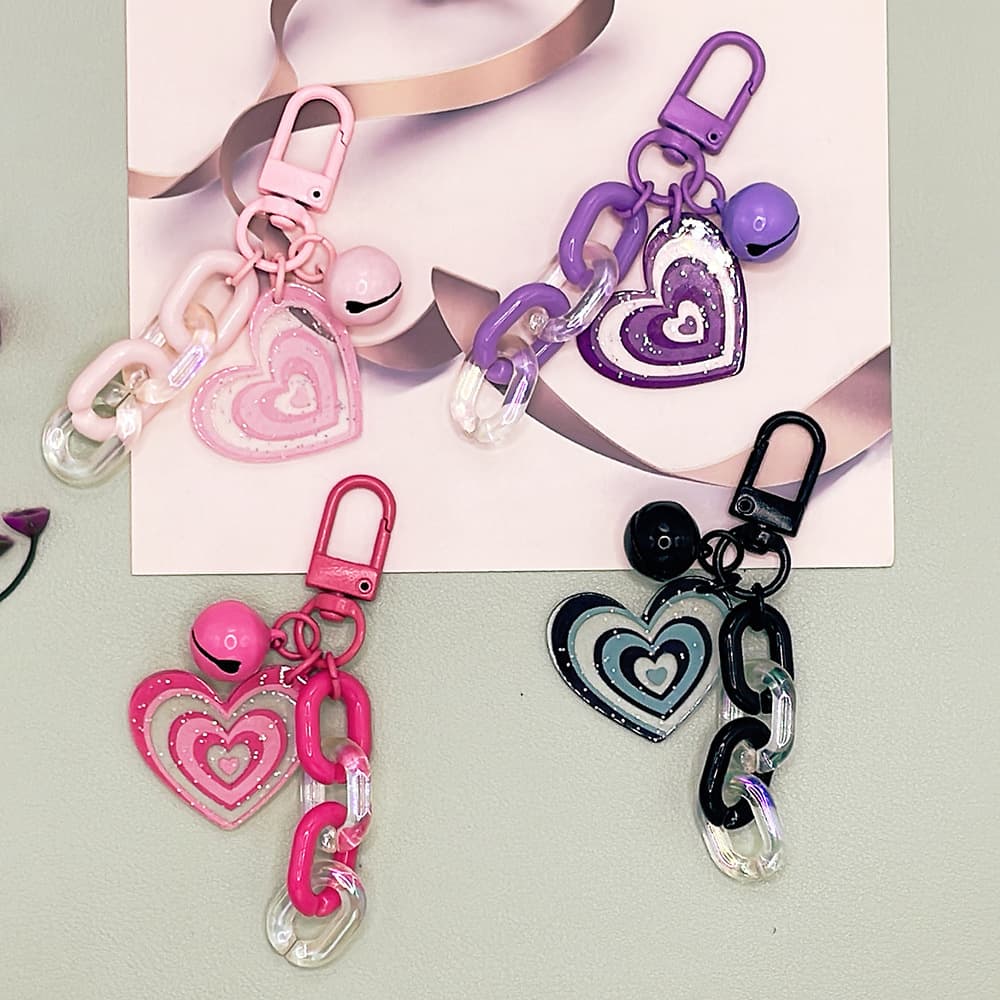 Creative Double Layer Heart Chain Keychain Bell Puller Fresh Colorful Bag Decorations Handmade Acrylic Geometric Shapes