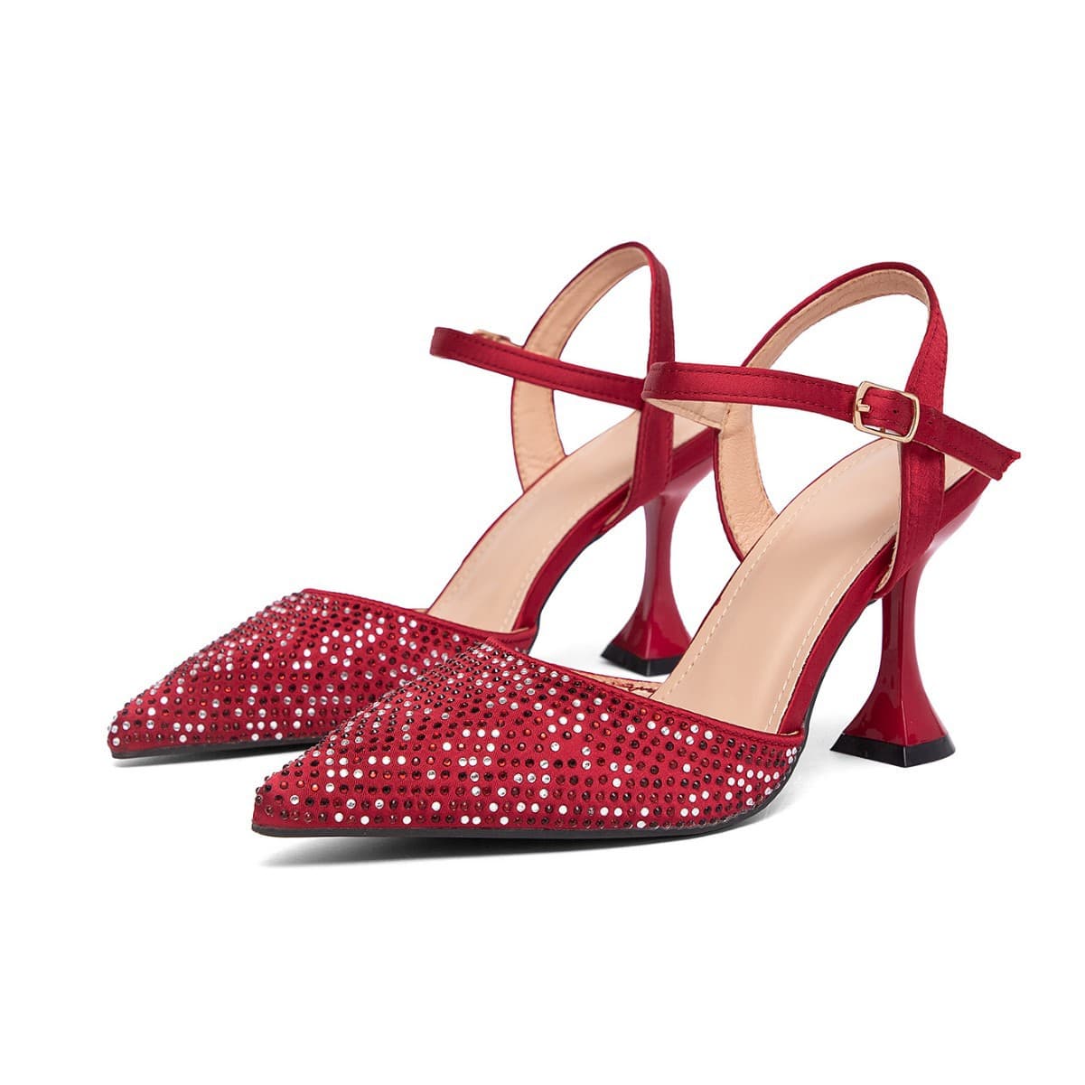Women's minimalist design, pointed toe with rhinestone embellishment, simple sexy high-heeled pumps