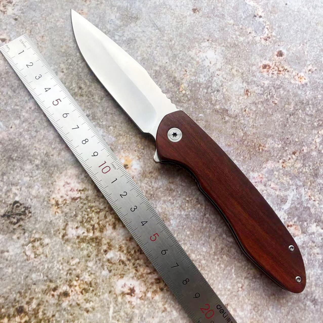 Exported to Europe and the United States Cross-Border Wholesale Pocket Knife Red Sandalwood Handle High-End Folding Knife Camping Pocket Knife