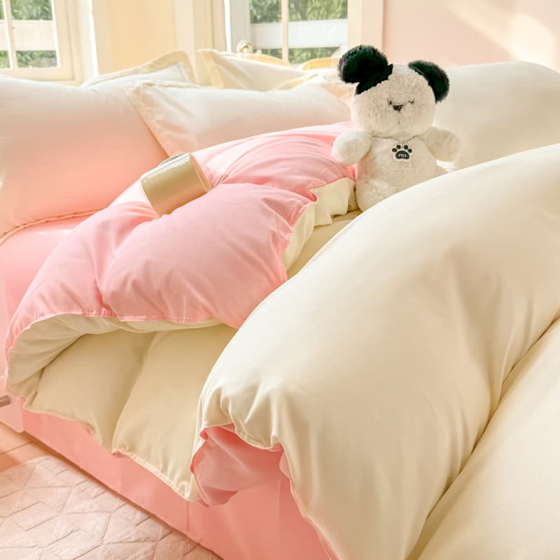 【JING】Ins Solid Color Duvet Cover Full Set Four-Piece Set Quilt Bed Sheet College Student Dormitory Bedding
