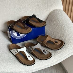 Birkenstock Genuine Leather Cork Flip Flops Men Women Summer Casual Metal Buckle Slide Sandals Outdoor Vacation Beach Slippers