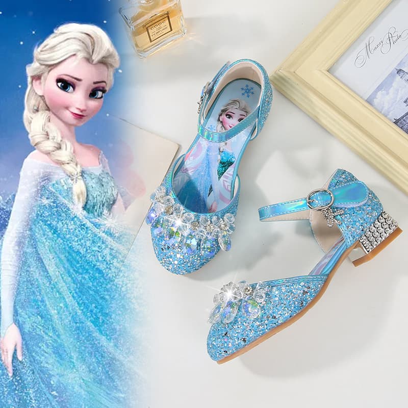 Children's High Heels 2026 Spring New Elsa Princess Crystal Medium and Large Kids Girls Performance One-Strap Sandals