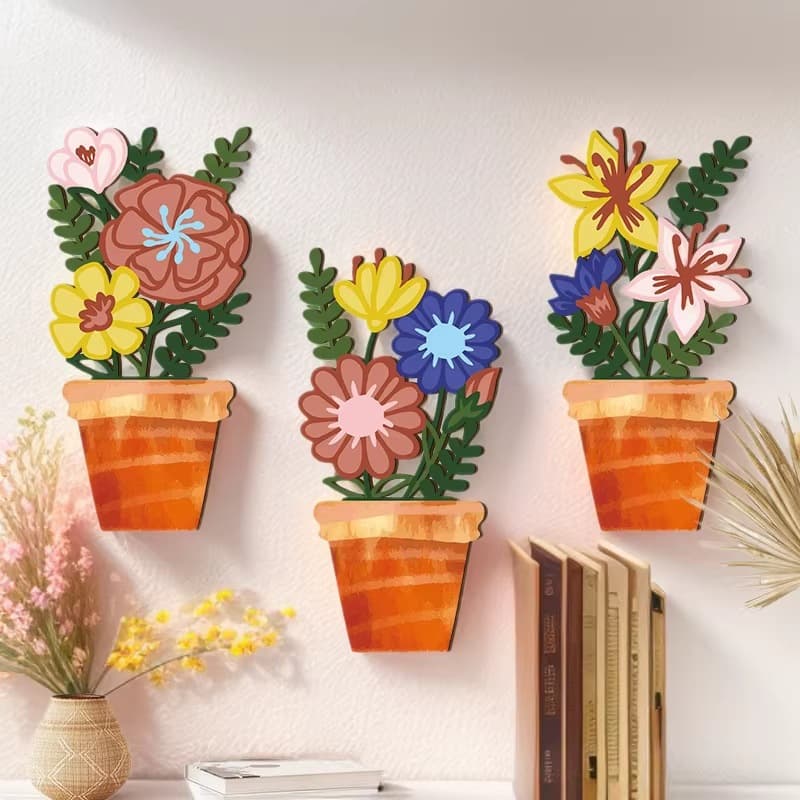 Wooden Hanging Flower Pot Planter for Vase Floral Potted Plants, Living Room Home Decoration Wall Hanging Ornament, Wooden Board Art, Rustic Farmhouse Style Wall Decor