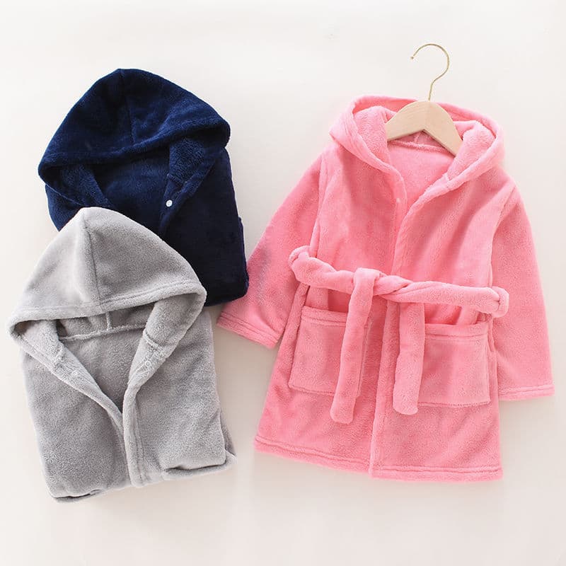Children's Bathrobe Pajamas Winter Flannel Thickened Extra Long Sleepwear Loungewear Toddler Hooded Coral Fleece Homewear