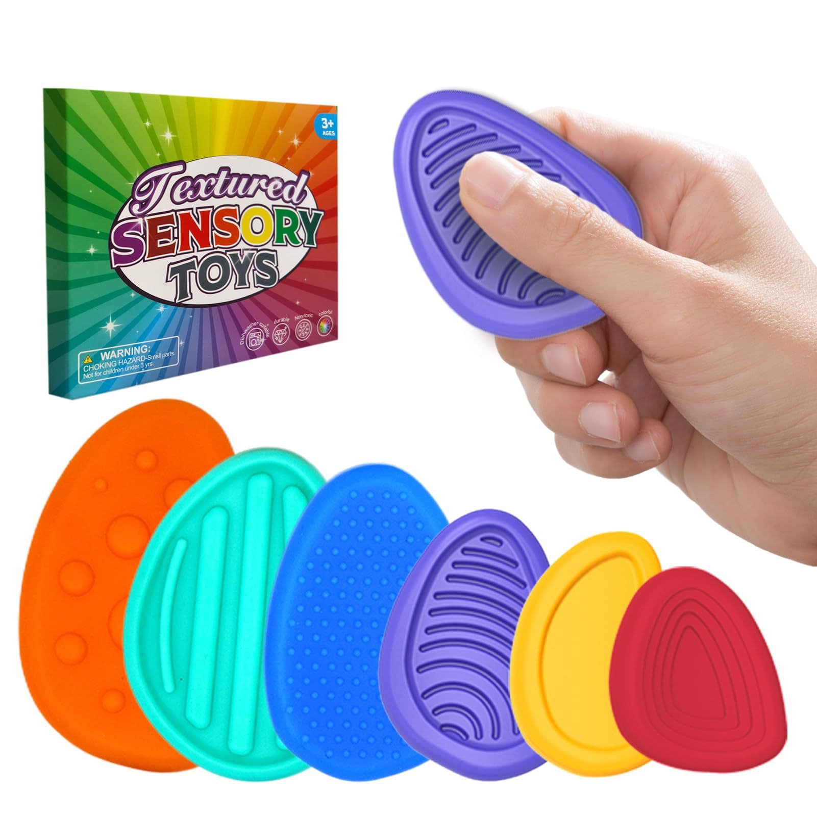 Fidget Toys Kids Sensory Stones 6-Pack Textured Soft Worry Stones Autism Relief Anxiety Decompression Stones