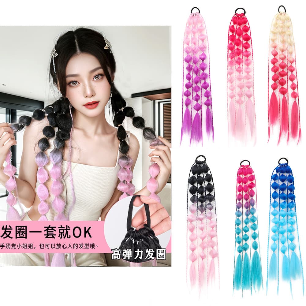 Handcrafted Christmas Style Big Braids Bubble Tail Women's Fake Hair Tail Brushed up Bun Hair Extensions for Any Skin And Face