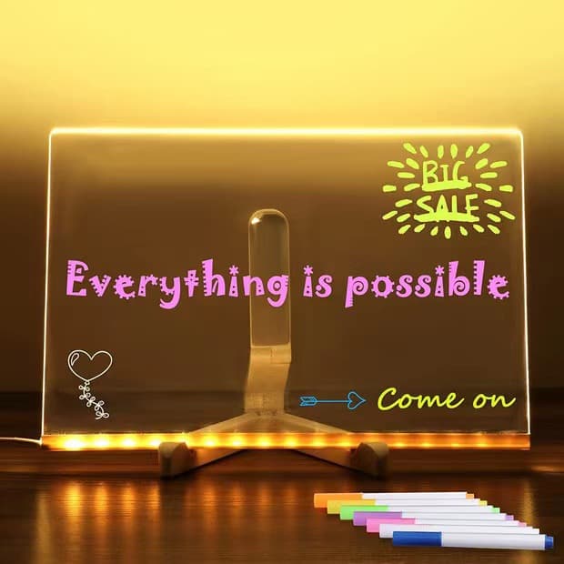 Cross-border Rewritable DIY Acrylic Transparent Message Writing Board Stall LED Blackboard Glow Advertising Sign Fluorescent Board