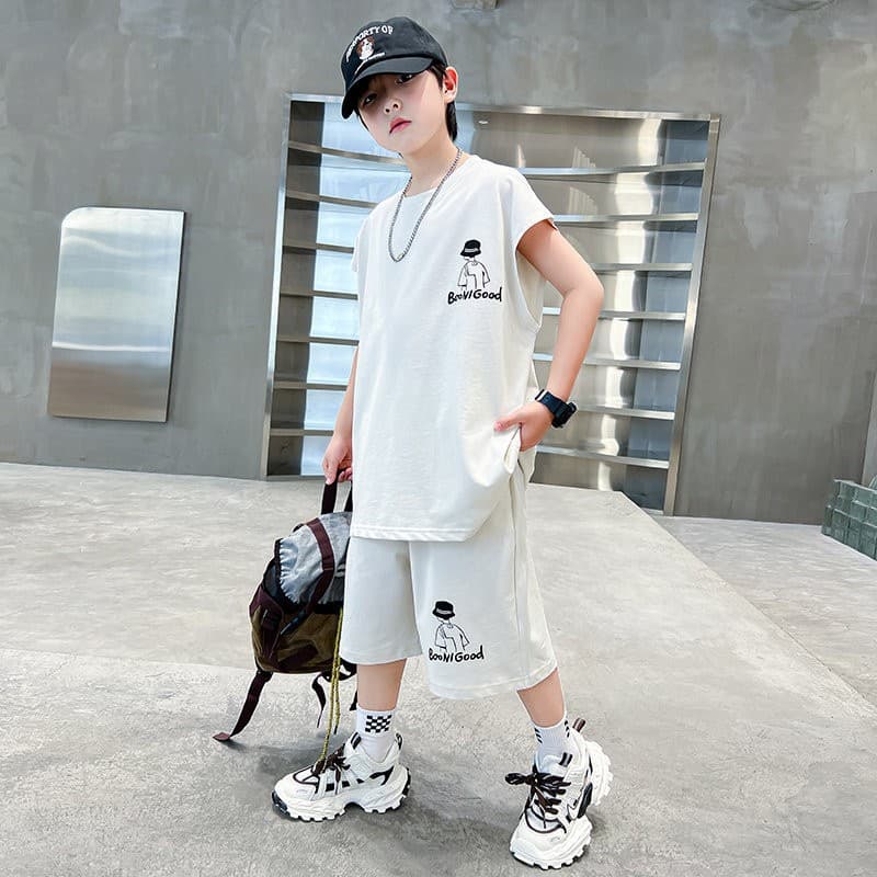 2026 Summer Kids Fashion Trendy Sleeveless Set for Older Children, Sleeveless Vest and Shorts Loose Casual Two-Piece Set
