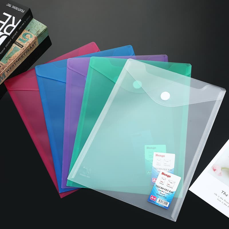 Cross-border best-selling vertical office supplies Velcro document bag Simple colorful transparent plastic document bag A4A5FC