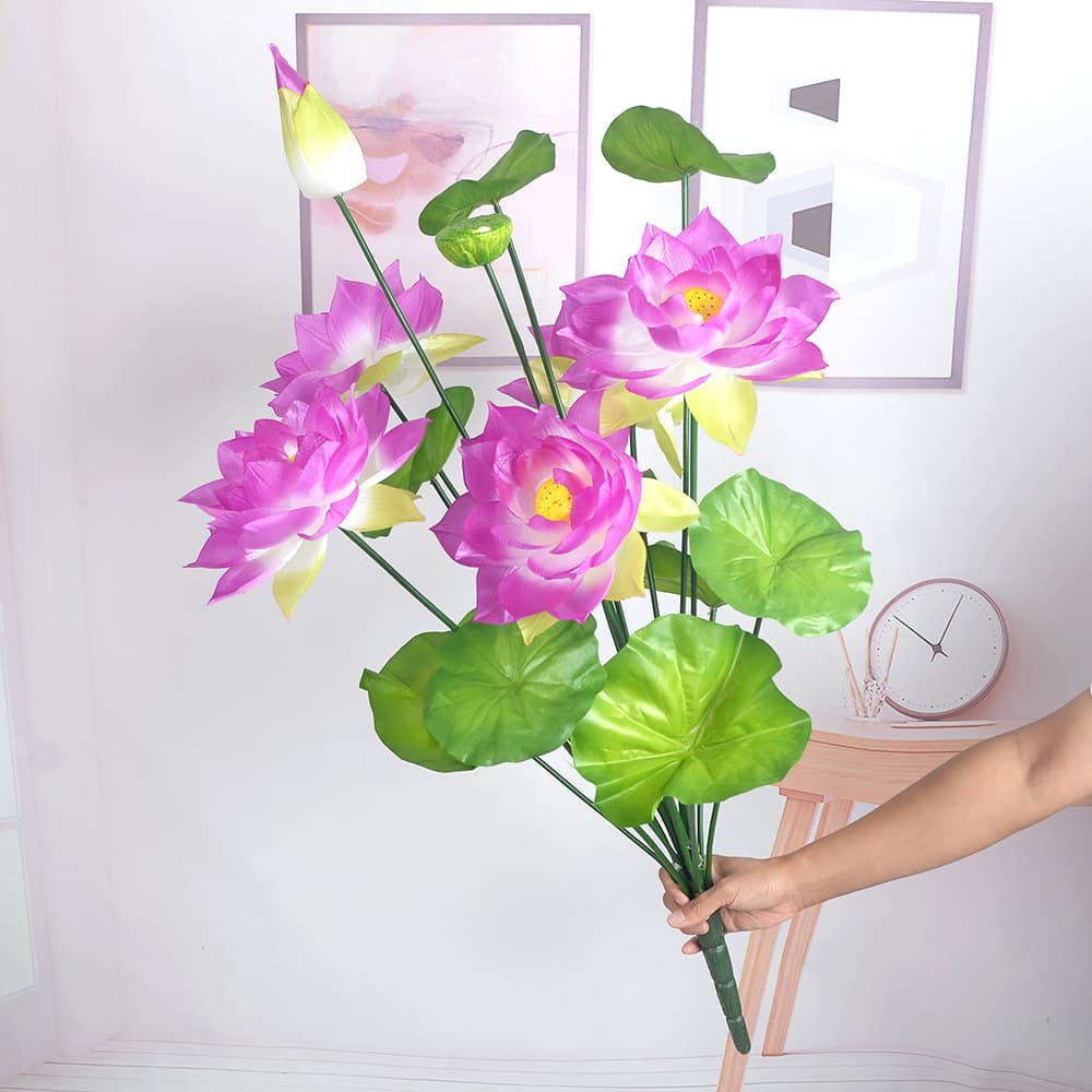 Home decoration simulation 16-fork oversized lotus pond lotus fish tank tribute for Buddha worship fake flower lotus lotus