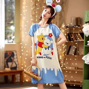 Nightgown Women Summer Cute Cartoon Internet Celebrity Pajamas Women Summer Loose Ladies Nightgown Women Summer Homewear