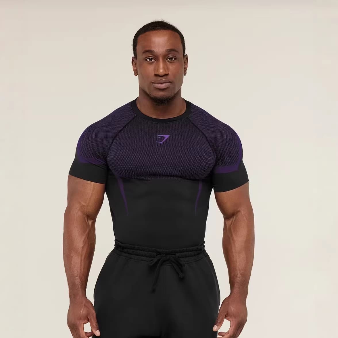 Men's Gym Running Training Suit Elastic Quick Dry Round Neck Breathable Top Print Cross-Border Muscle Fitness Sport T-Shirt