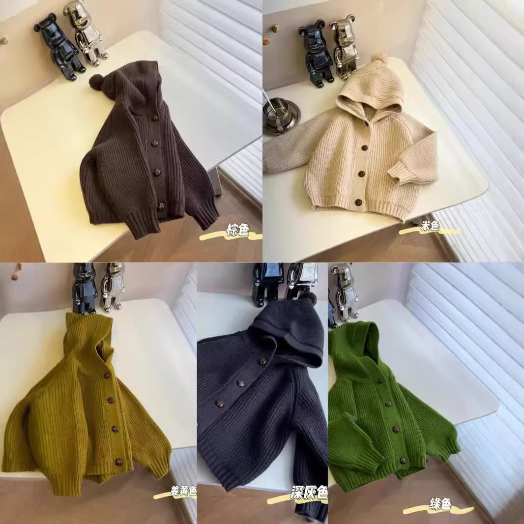 Children's 2025 Fall Single-Breasted Button Hooded Sweater Unisex Baby Cardigan Coat Kids Knitwear