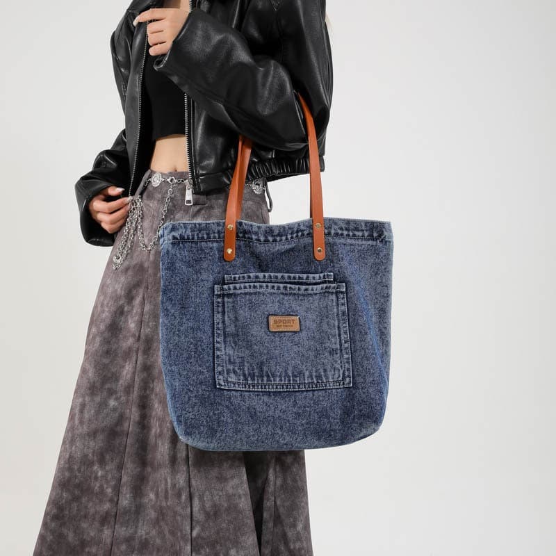 2026 New Denim Tote Bag Korean Style Versatile Crossbody Bag Large Capacity Casual Commuting Bag Trendy Versatile Women's Bag