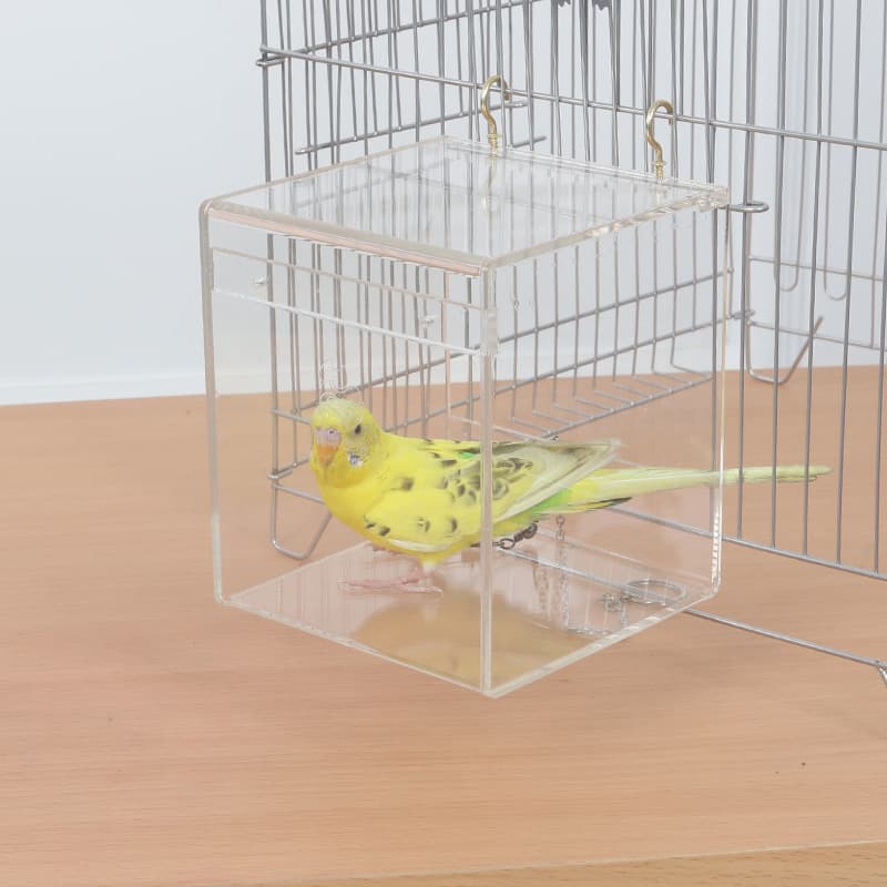Thickened Acrylic Bird Bath Box for Budgie, Lovebird, Cockatiel, Myna, Hill Myna - Transparent
