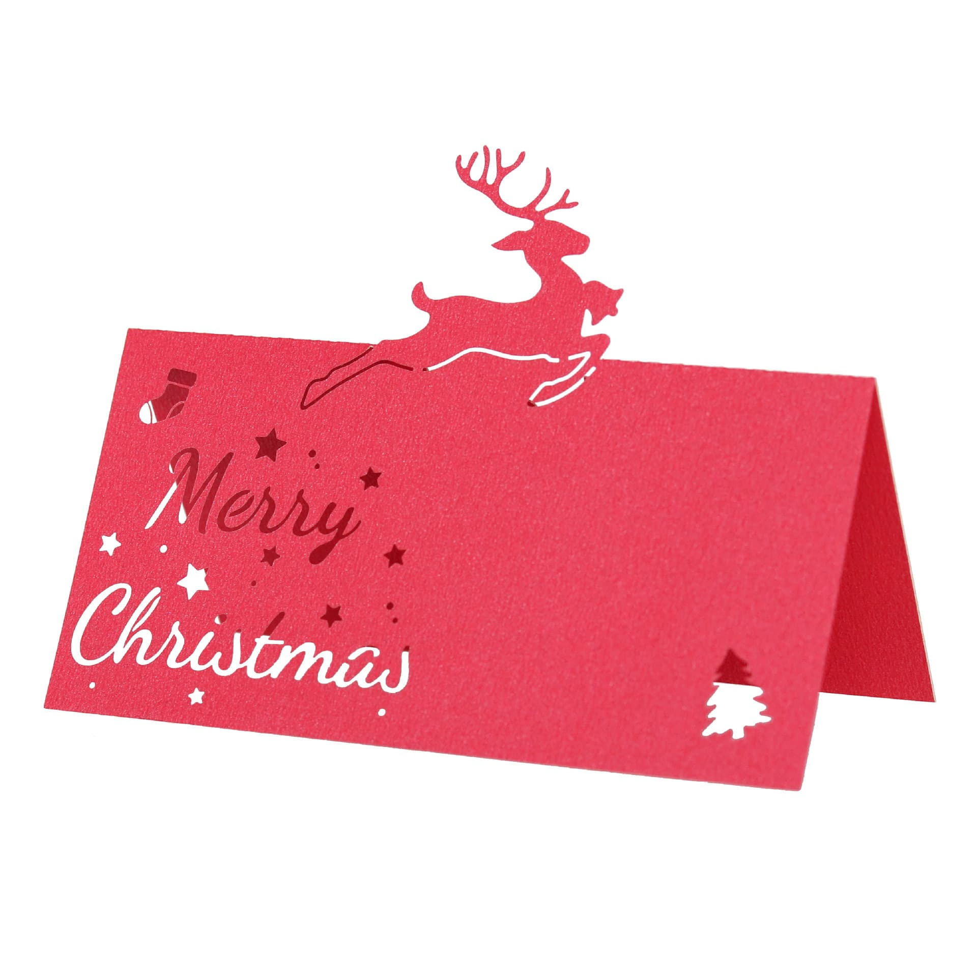 Export Hollow Reindeer Christmas Card Creative Red Snowflake Place Card Holiday Name 3D Table Place Card