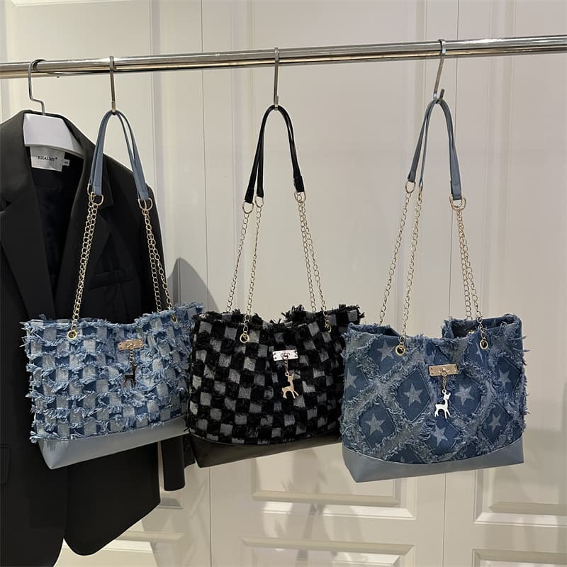Denim Canvas Shoulder Bag for Women, Large Capacity Shopping Tote, Niche Artistic Style, Japanese and Korean Casual Fashionable Handbag