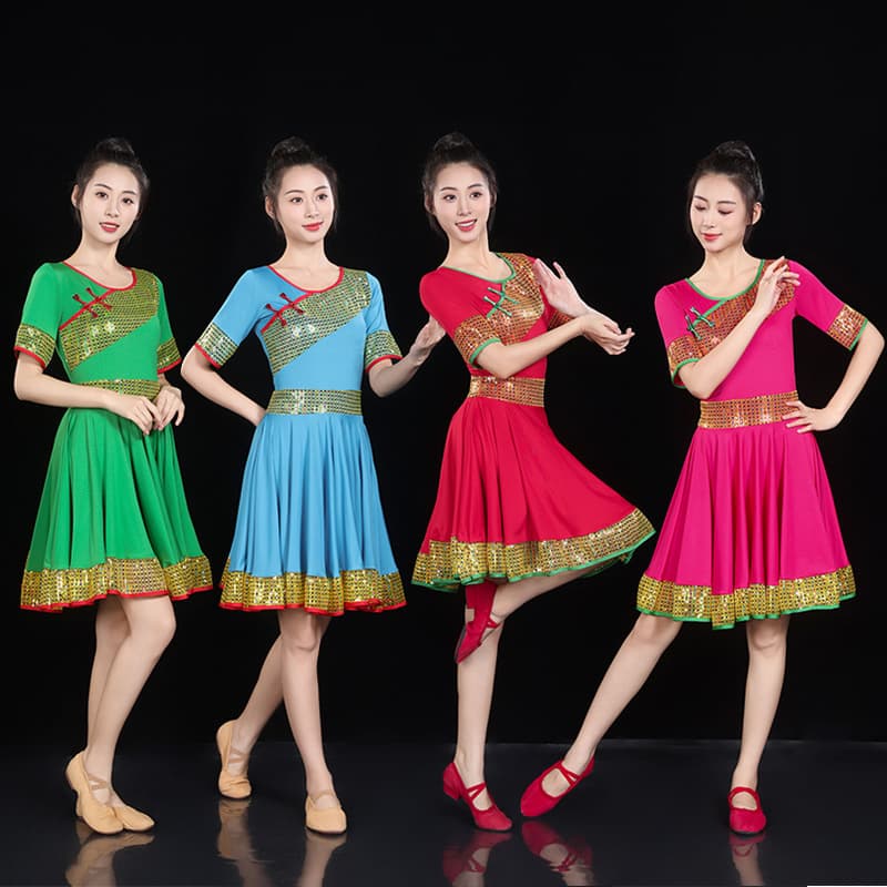 202402 Wholesale Aiwei New Square Dance Dress Performance Outfit: Multiple Colors Available for Cultural Performance Dancewear