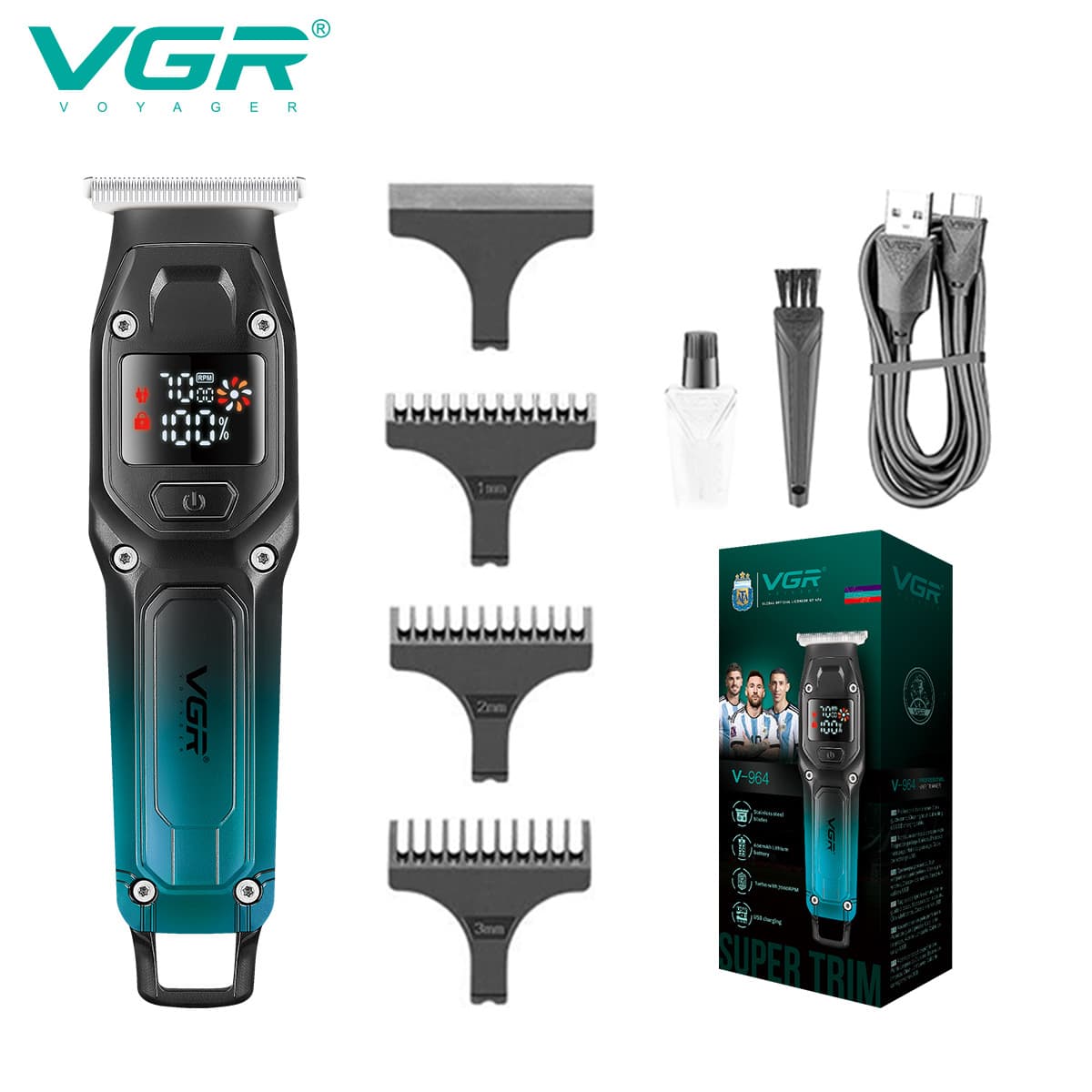 VGR964 Cross-border Electric Hair Clipper Gradient Color Oil Head Engraving Rechargeable Men's Digital Display Electric Clippers