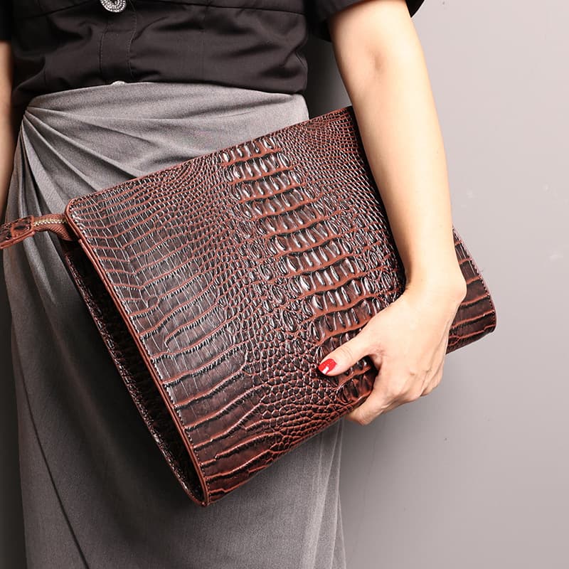 2023 new crocodile pattern handbag Korean unisex casual document bag fashionable iPad case trendy business
